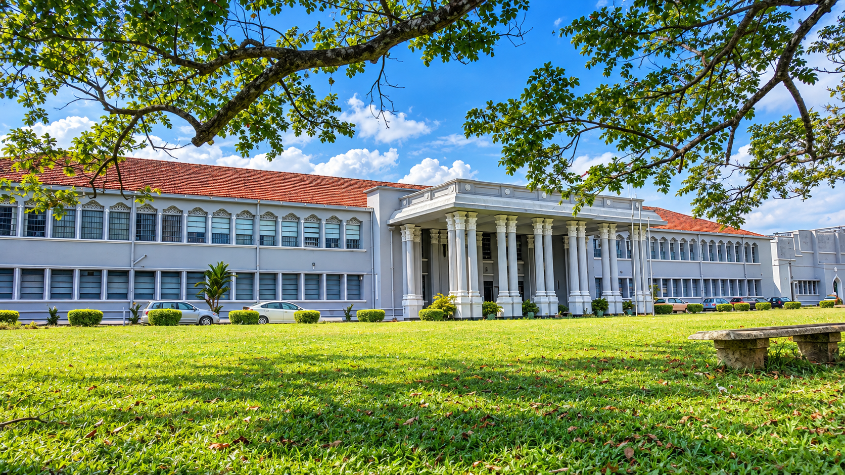 Faculty of Engineering, University of Peradeniya campus with students walking